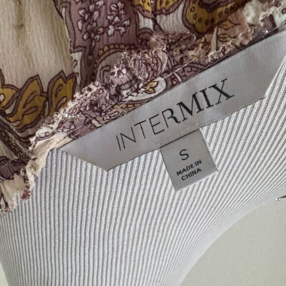 Intermix Silk Ruffle Blouse Paisley Metallic Thread Size Small - Picture 6 of 6